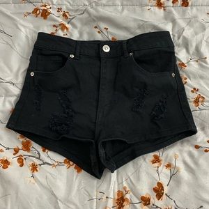 divided/h&m brand black high waisted denim shorts